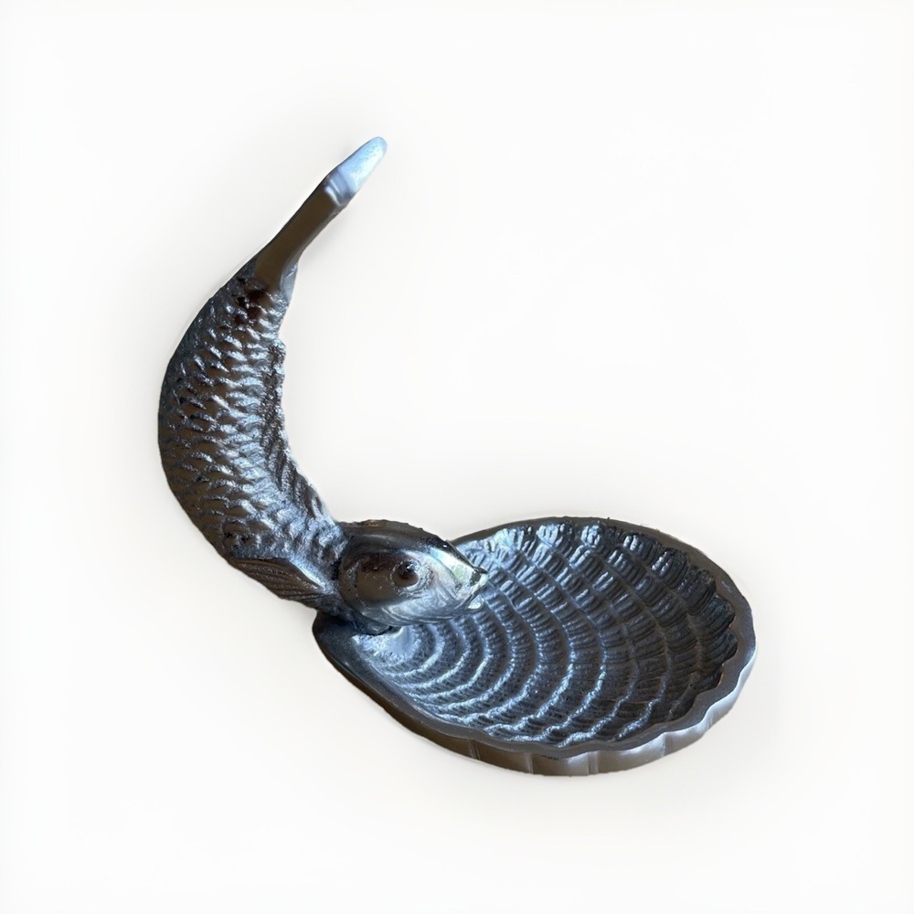 Fish And Sea Shell Pewter Trinket Dish Silver Rings Jewelry Holder Sea life